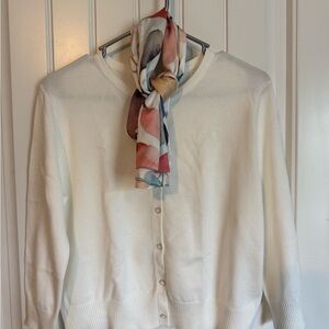 Cynthia Rowley Cream Cardigan with Multicolor Scarf